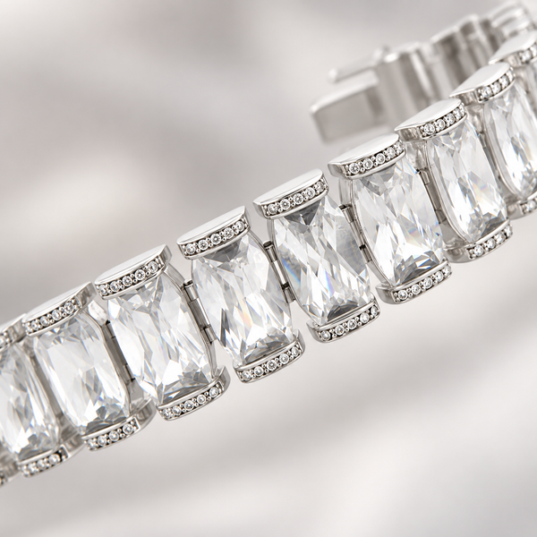Elegant Radiant CZ Bracelet in Silver Tone, close up.