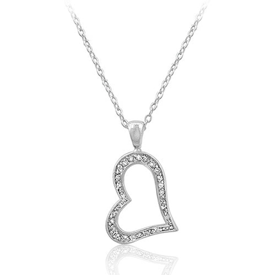 Asymmetric Heart Clear Stone Pendant in Silver Tone, studio view.