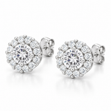 Bella Halo CZ Stud Earrings in Silver Tone, studio side view.