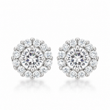 Bella Halo CZ Stud Earrings in Silver Tone, studio view.