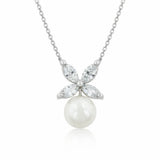 Front facing studio view of the butterfly cubic zirconia pendant showing the symmetrical wing layout and polished pearl surface