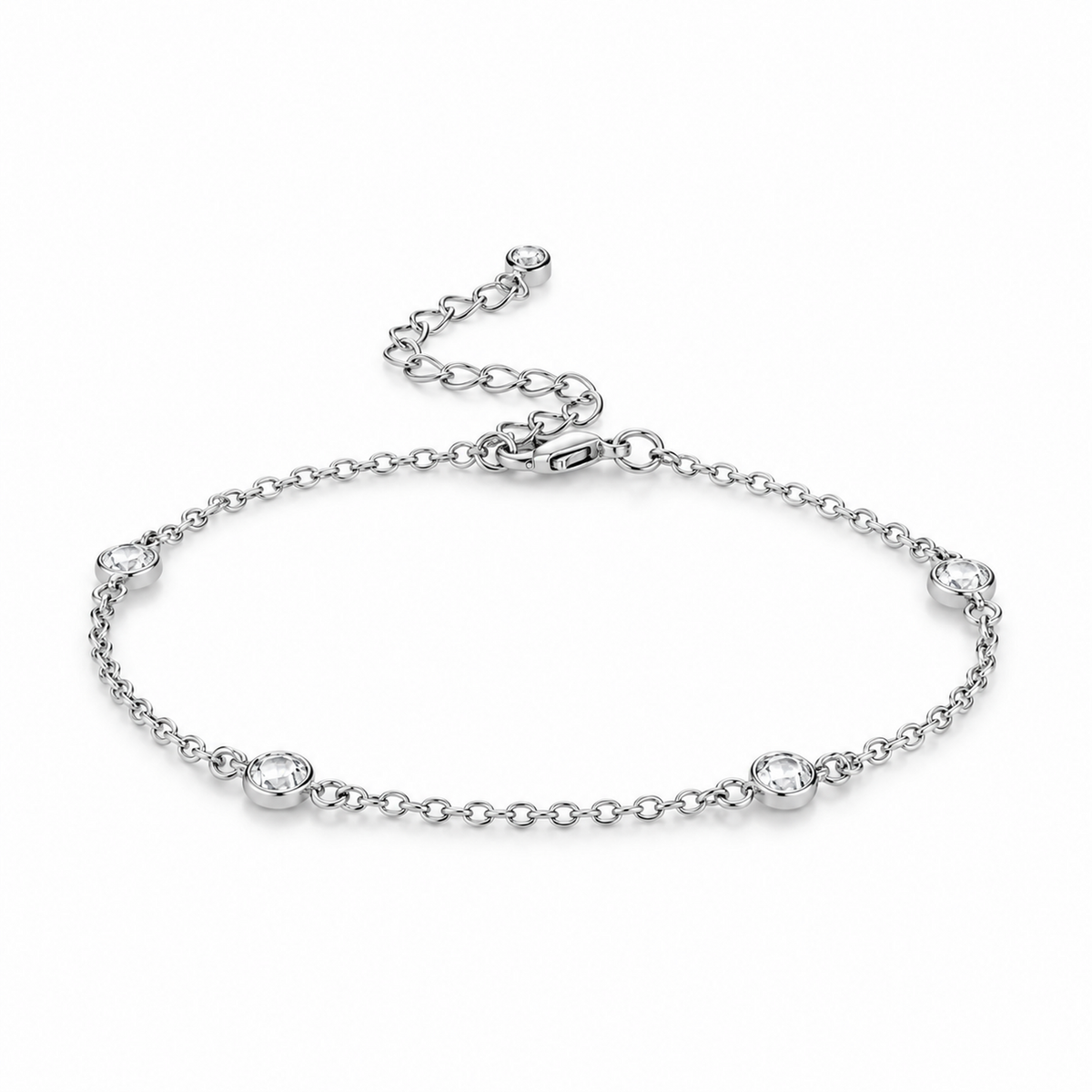 Clara Clear Station Bracelet in Silver Tone, classic studio view.