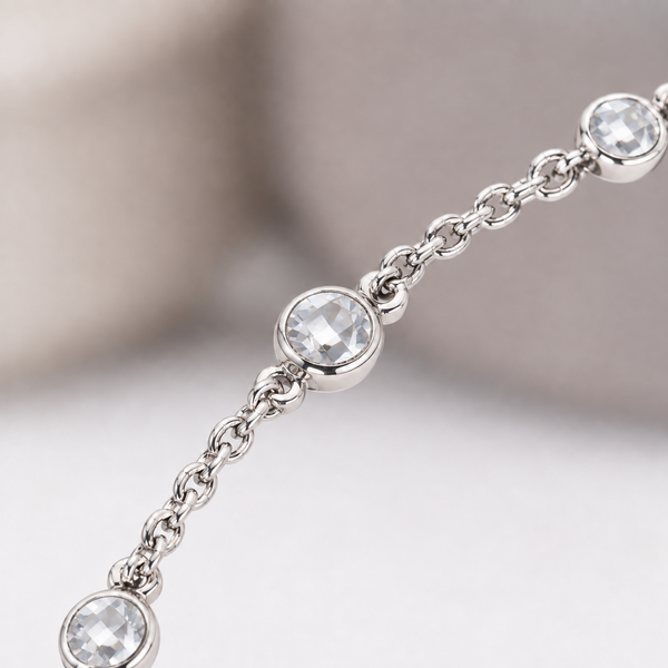 Clara Clear Station Bracelet in Silver Tone, close up.