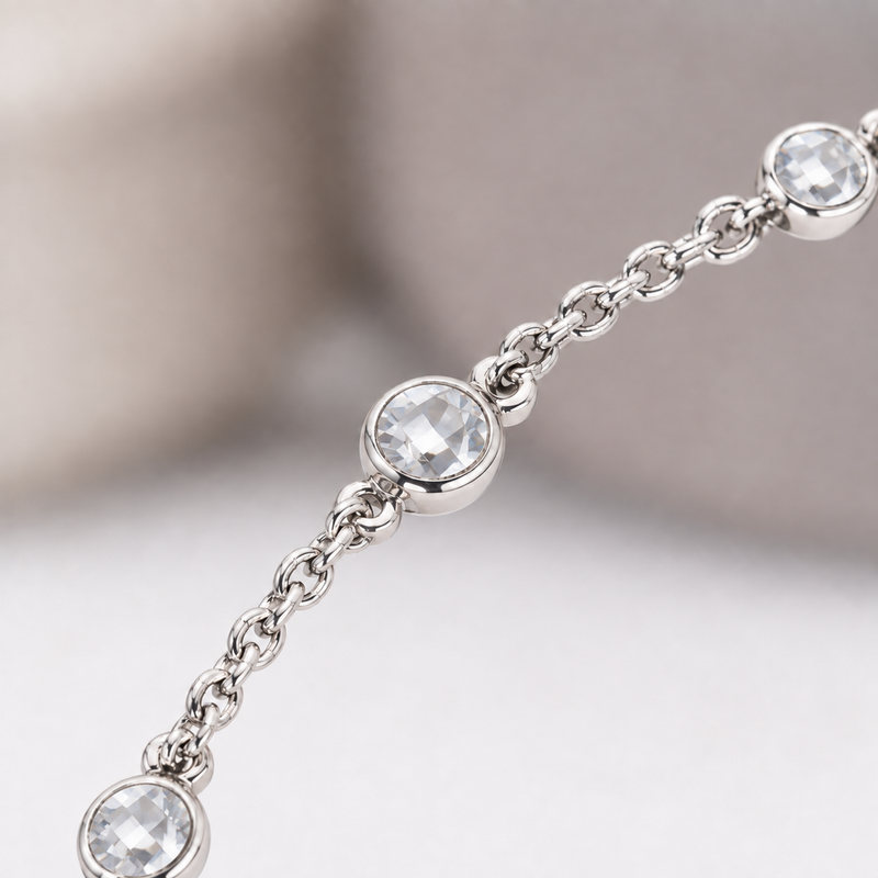 Clara Clear Station Bracelet in Silver Tone, close up.
