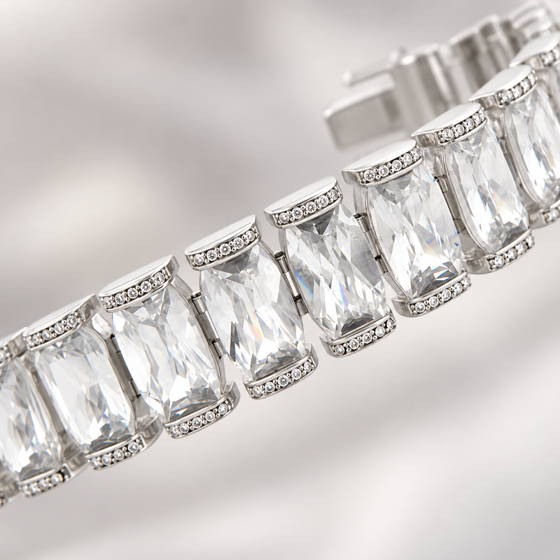 Elegant Radiant CZ Bracelet in Silver Tone, close up.