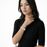Elegant Radiant CZ Bracelet in Silver Tone, model shot.