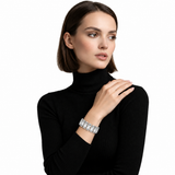 Elegant Radiant CZ Bracelet in Silver Tone, model view.