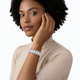 Elegant Radiant CZ Bracelet in Silver Tone, on model.