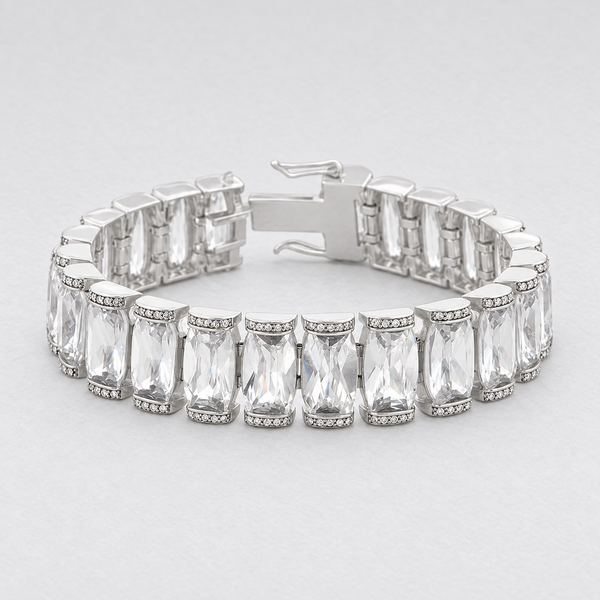 Elegant Radiant CZ Bracelet in Silver Tone, studio view.