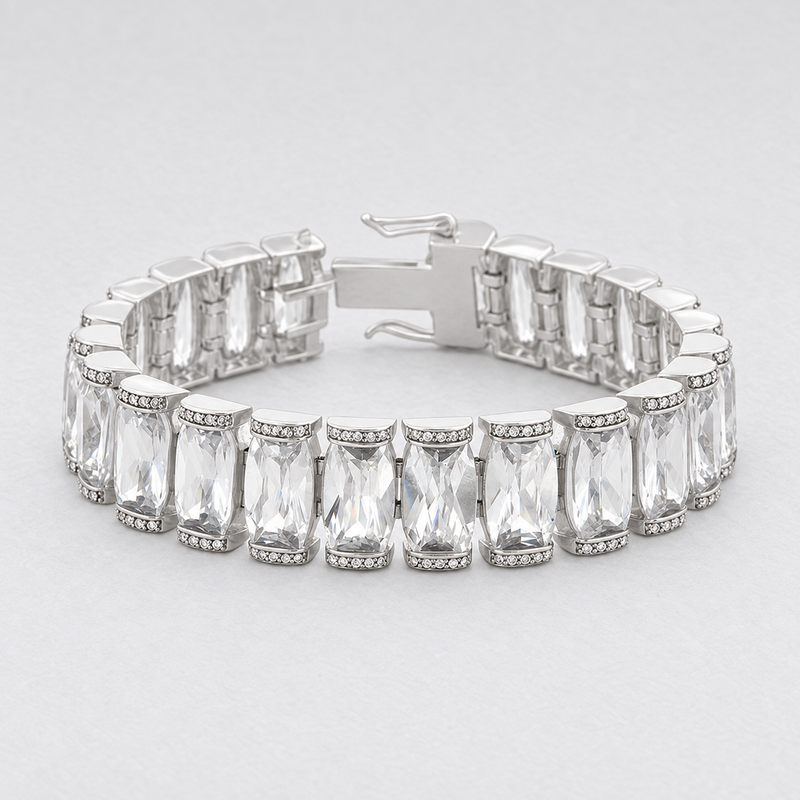 Elegant Radiant CZ Bracelet in Silver Tone, studio view.