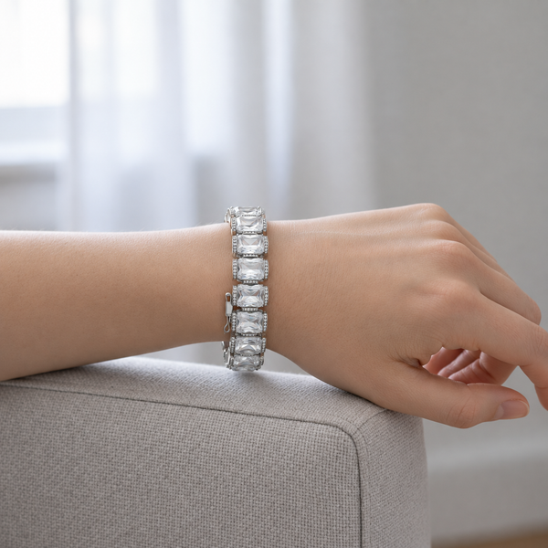 Elegant Radiant CZ Bracelet in Silver Tone, worn on wrist.