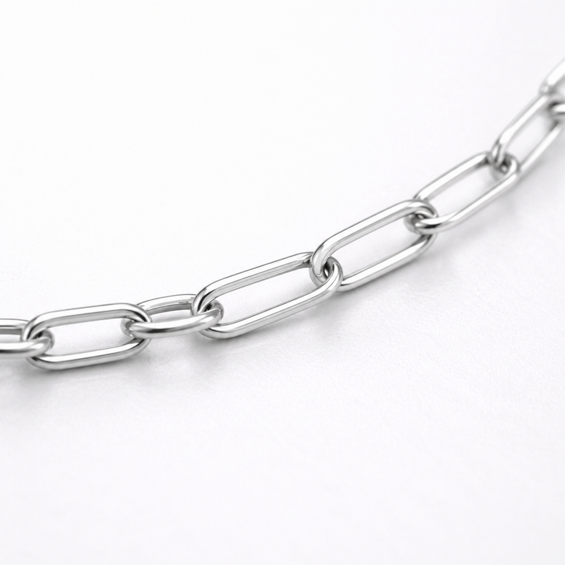 Endless Whisper Paperclip Chain Necklace in Silver Tone, studio view.