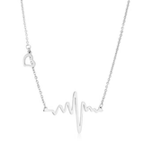 Heartbeat and Heart Necklace in Silver Tone, front view.