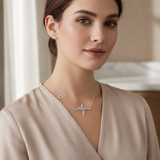 Heartbeat and Heart Necklace in Silver Tone, worn look.