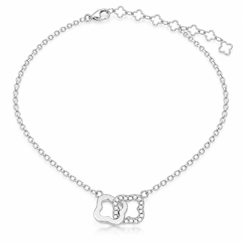 Interlocking Floral CZ Necklace in Silver Tone, front view.