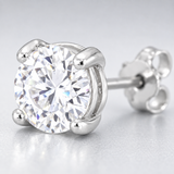 Jenny Round Clear Stone Stud Earrings in Silver Tone, close up single earring.