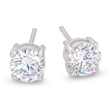 Jenny Round Clear Stone Stud Earrings in Silver Tone, studio side view.