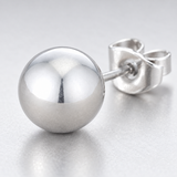 Julie Polished Ball Stud Earrings in Silver Tone, close up single earring.