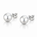 Julie Polished Ball Stud Earrings in Silver Tone, studio side view.