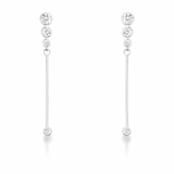 Studio view of minimalist linear drop earrings featuring multiple cubic zirconia stones in a sleek design.