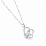 Open Butterfly Clear Stone Pendant in Silver Tone, angled view.