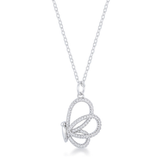 Open Butterfly Clear Stone Pendant in Silver Tone, studio view.