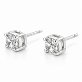 Rachel Round Clear Stone Stud Earrings in Silver Tone, studio side view.
