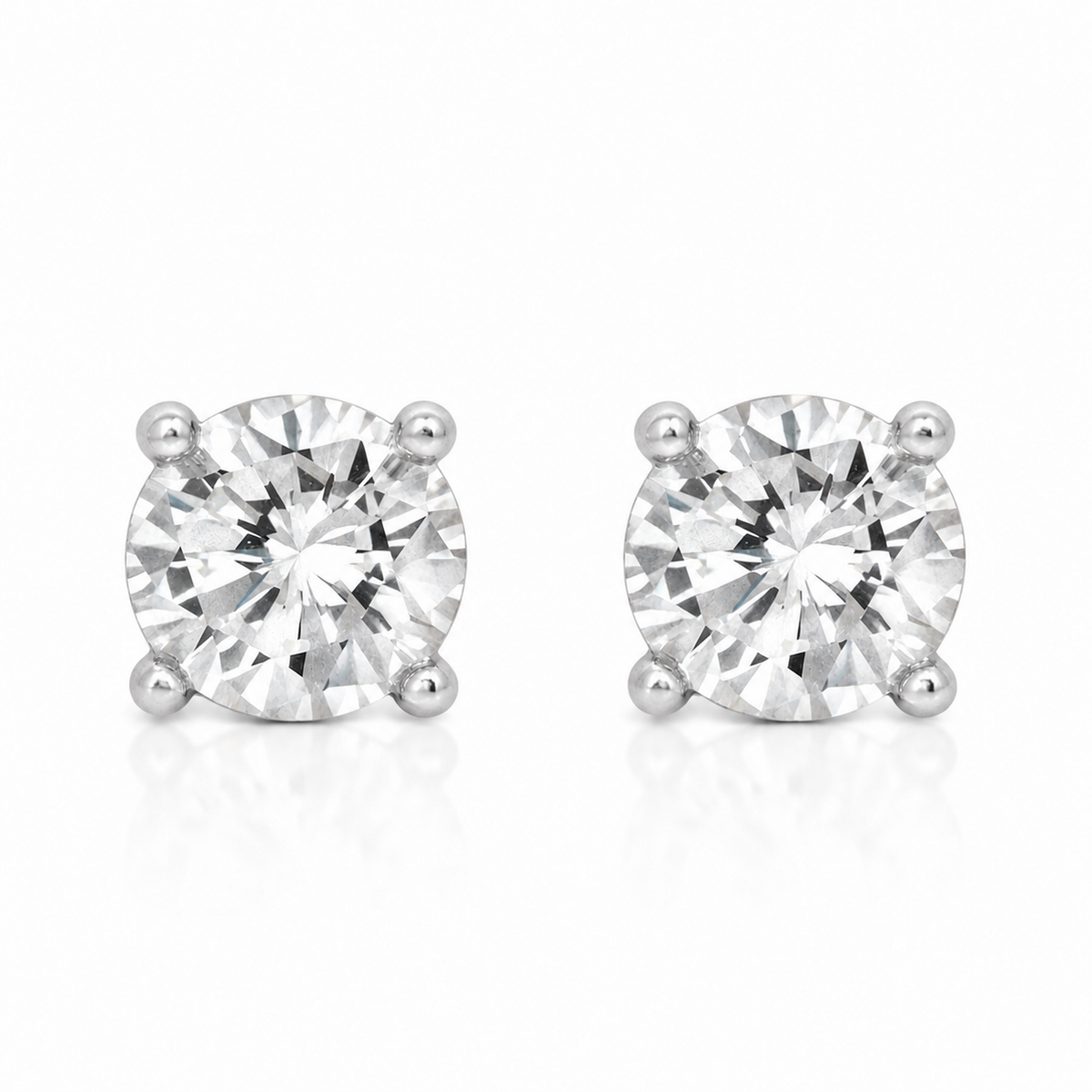 Rachel Round Clear Stone Stud Earrings in Silver Tone, studio view.