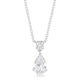 Round and Pear Clear Stone Drop Pendant in Silver Tone, studio view.