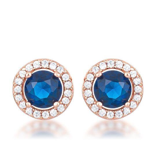 2.3Ct Rose Gold Plated Sapphire Blue Cubic Zirconia Halo Earrings Earrings Das Juwel 