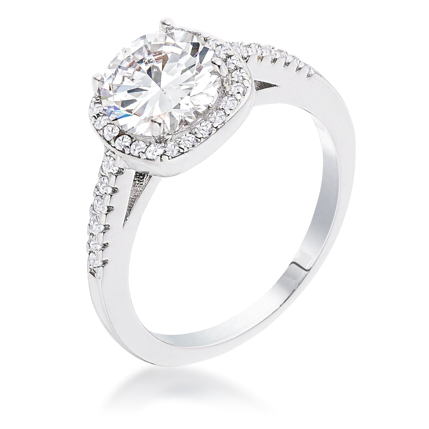 2.97Ct Rhodium Plated Classic Cushion Cut Halo Ring  