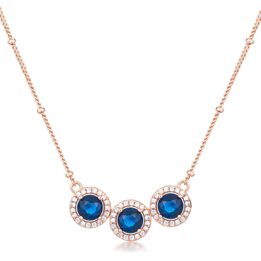 3.1Ct Rose Gold Plated Sapphire Blue Tri-Halo Cubic Zirconia Pendant Pendants Das Juwel 
