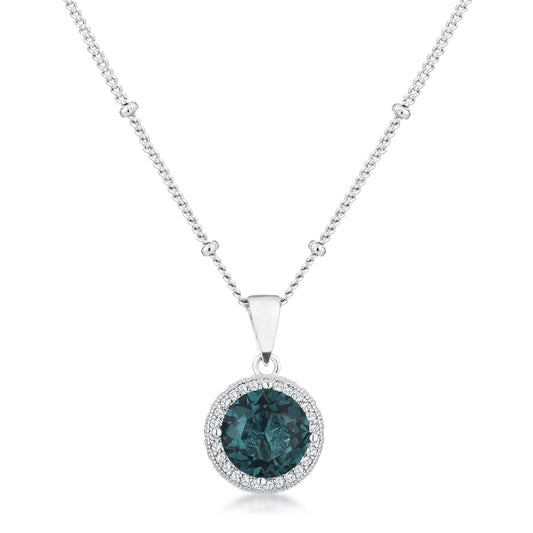 3Ct Rhodium Blue Green Cubic Zirconia Round Halo Satellite Pendant  