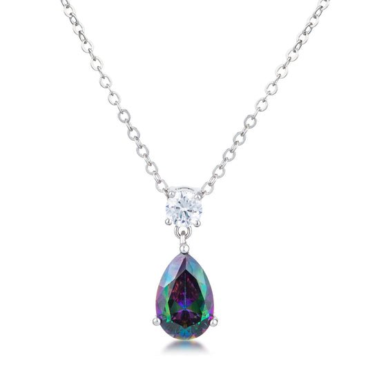 4.95Ct Rhodium Mystic Iridescent Teardrop Pendant  