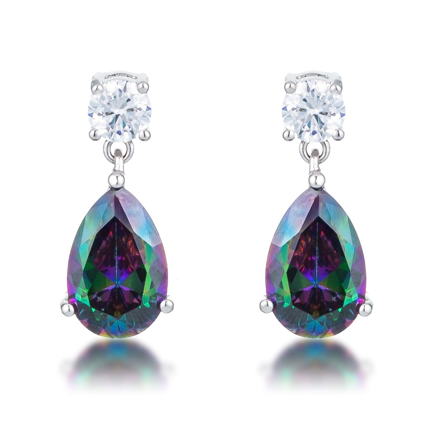 9.9Ct Rhodium Mystic Iridescent Teardrop Earrings Earrings Das Juwel 