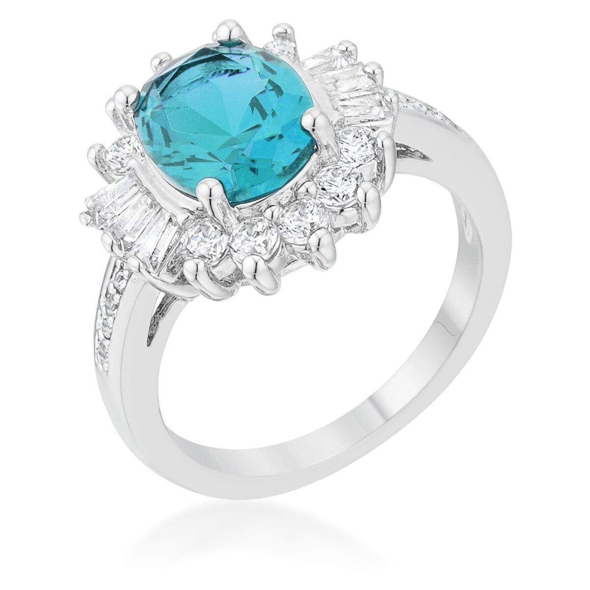 Chrisalee 3ct Aqua Cubic Zirconia Rhodium Classic Ring Rings Das Juwel 