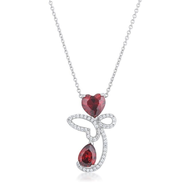 Clarise 3.2ct Garnet Cubic Zirconia Rhodium Abstract Heart Drop Necklace  