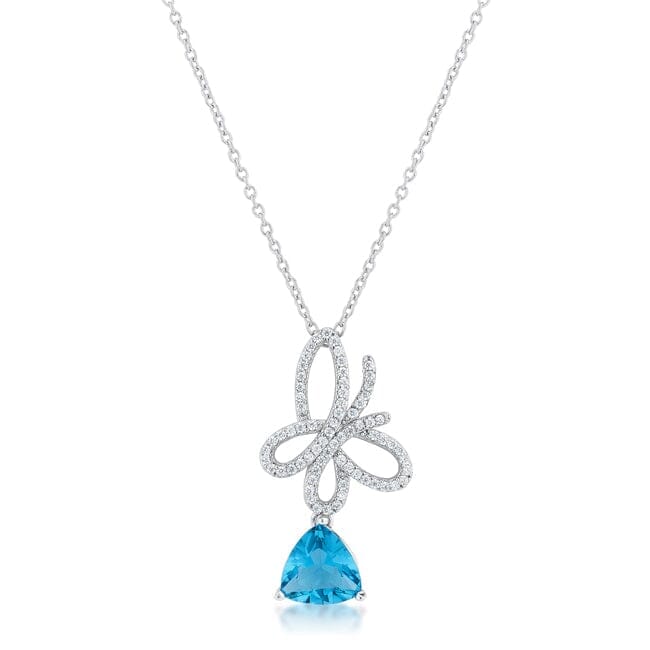 Claudia 2.3ct Aqua Cubic Zirconia Rhodium Butterfly Drop Necklace  