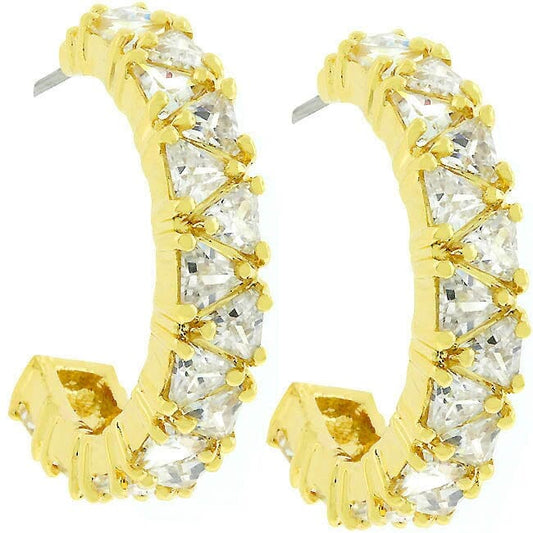 Trillion Cut Cubic Zirconia Hoop Earrings Goldtone Finish Earrings  